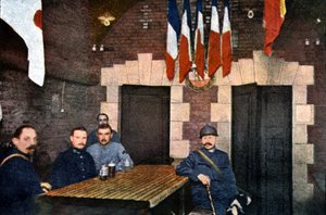 1916年9月、ヴェルダン、砲台の台所にいるフランス兵（オートクローム）